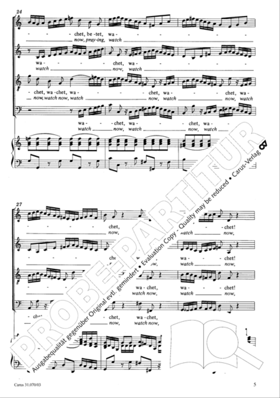 Watch now, praying, praying, watch now (Wachet! betet! betet! wachet!) 4-Part scores gallery preview page 9