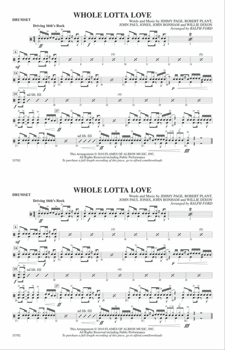 Whole Lotta Love: Drumset Marching Band scores gallery preview page 1