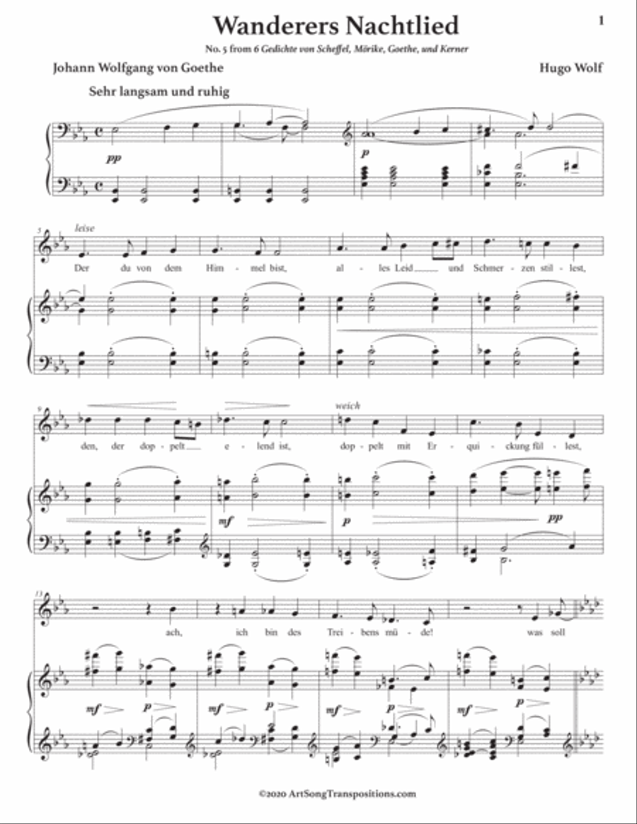 WOLF: Wanderers Nachtlied (transposed to E-flat major) Voice scores gallery preview page 2