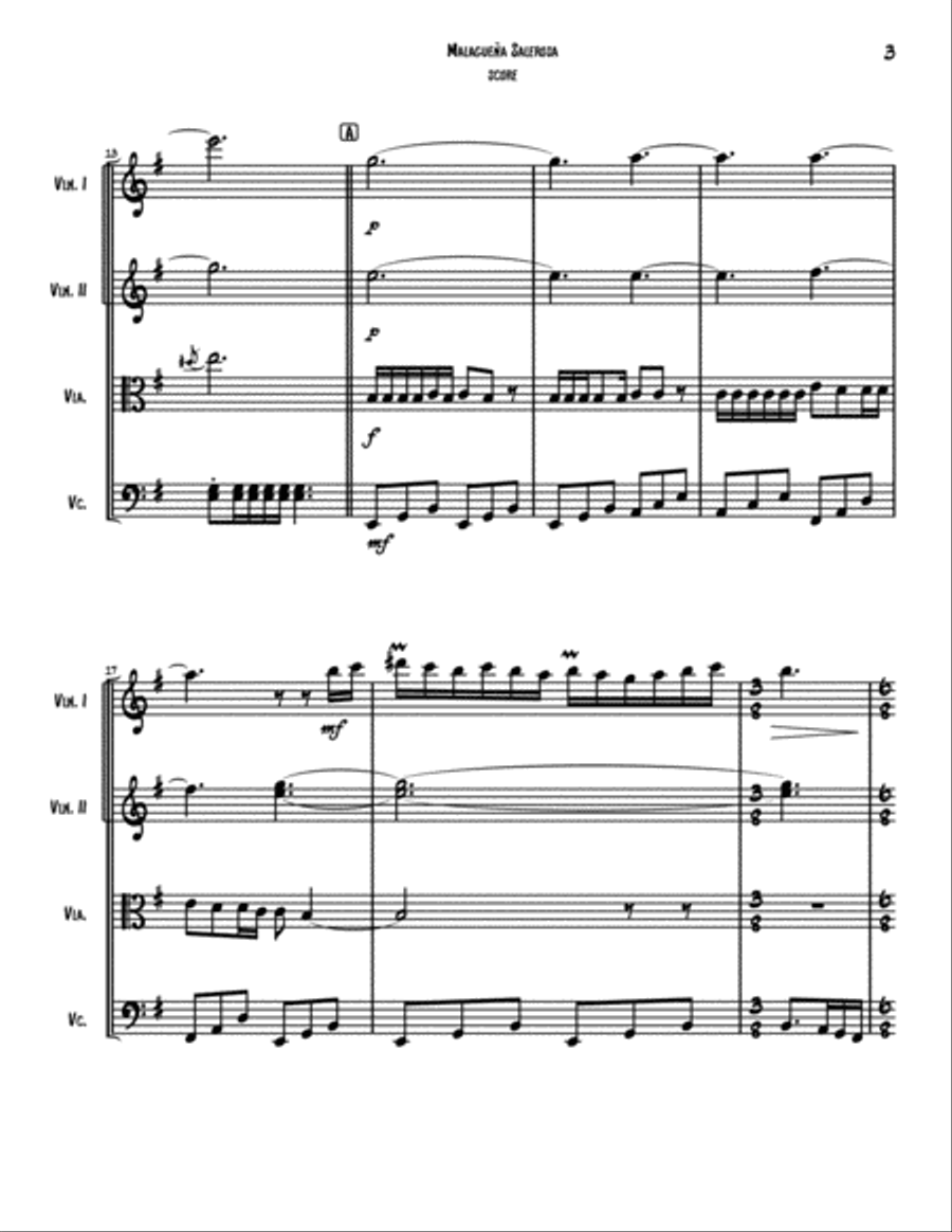 Malaguena Salerosa String Quartet scores gallery preview page 4