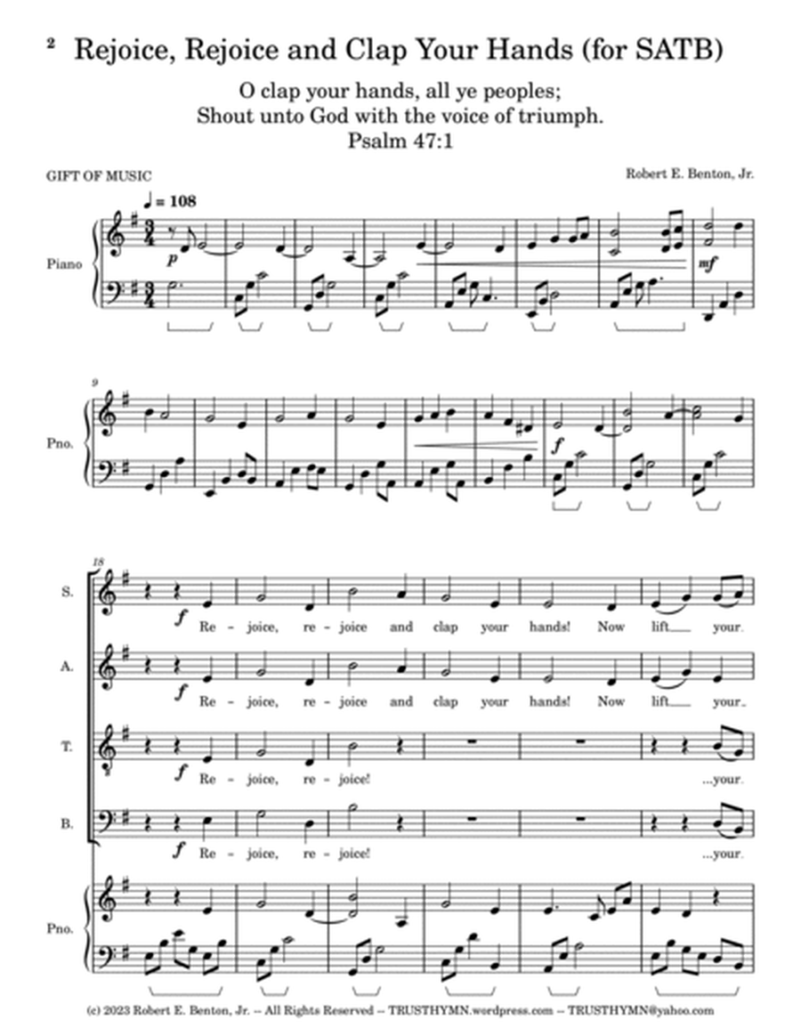 Rejoice, Rejoice and Clap Your Hands (arranged for SATB Choir) image number null