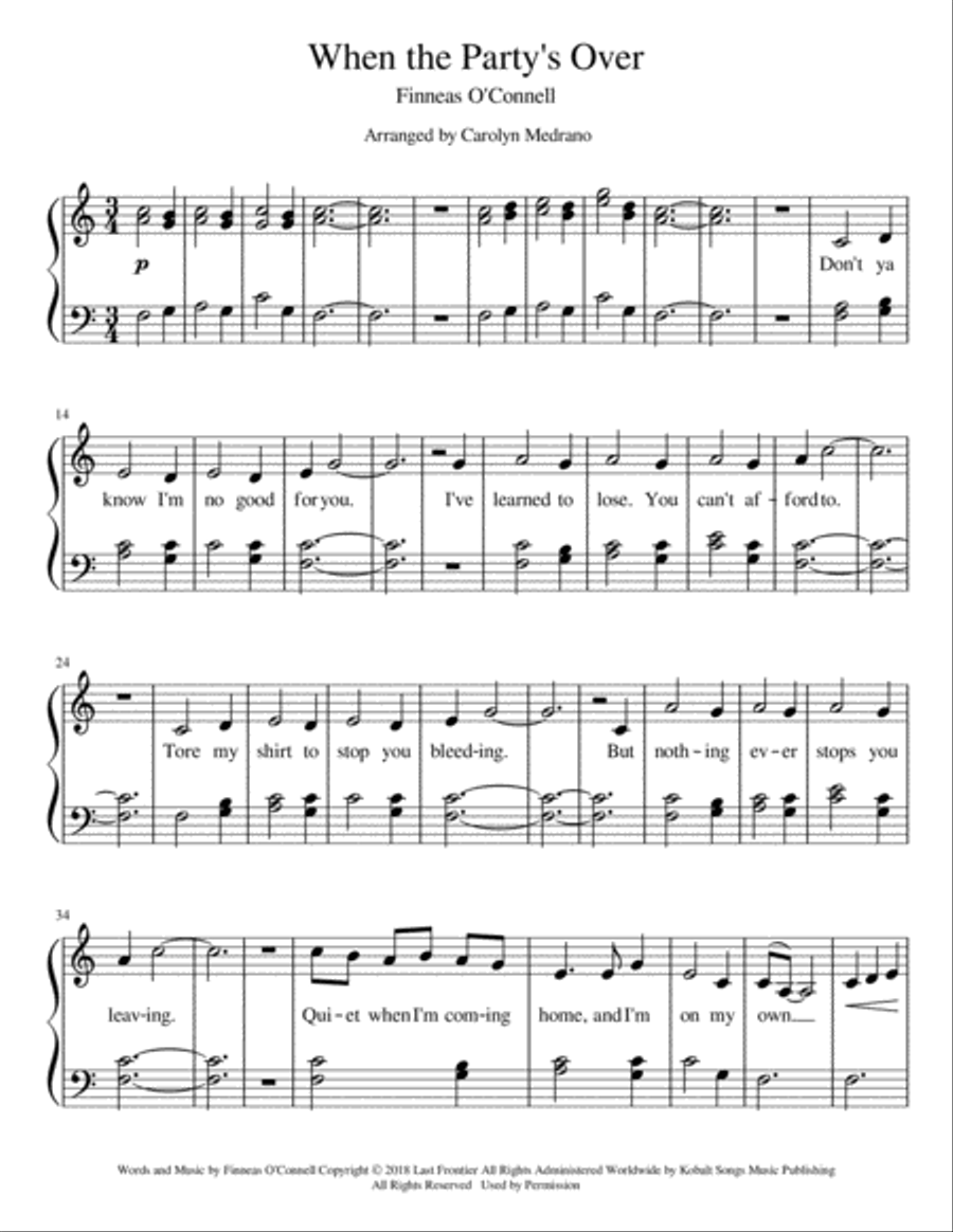 When The Party's Over Easy Piano scores gallery preview page 1