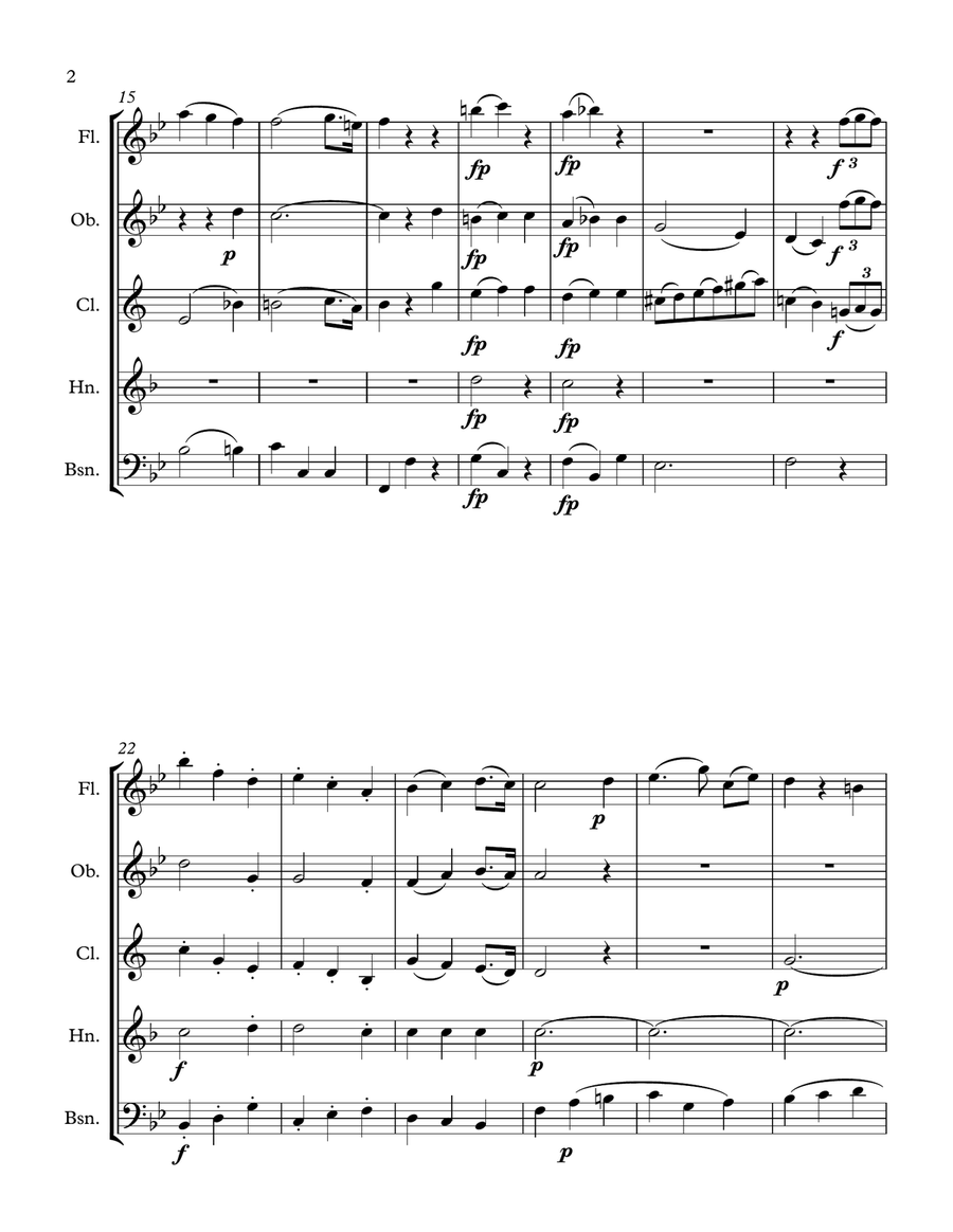Mozart: Serenade in Bb Major, K. 361 (Gran Partita) for Wind Quintet Mvmt. 4 (Menuetto II) Woodwind Quintet scores gallery preview page 2
