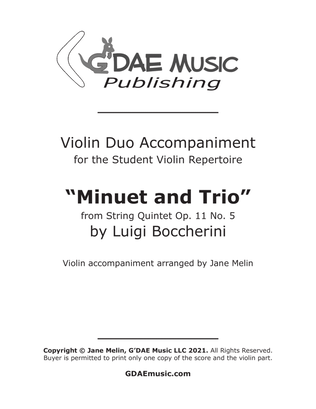 Book cover for Boccherini - Minuet and Trio for Violin from Quintet Op. 11 No. 5 - Second Violin (Duo) Accompanimen
