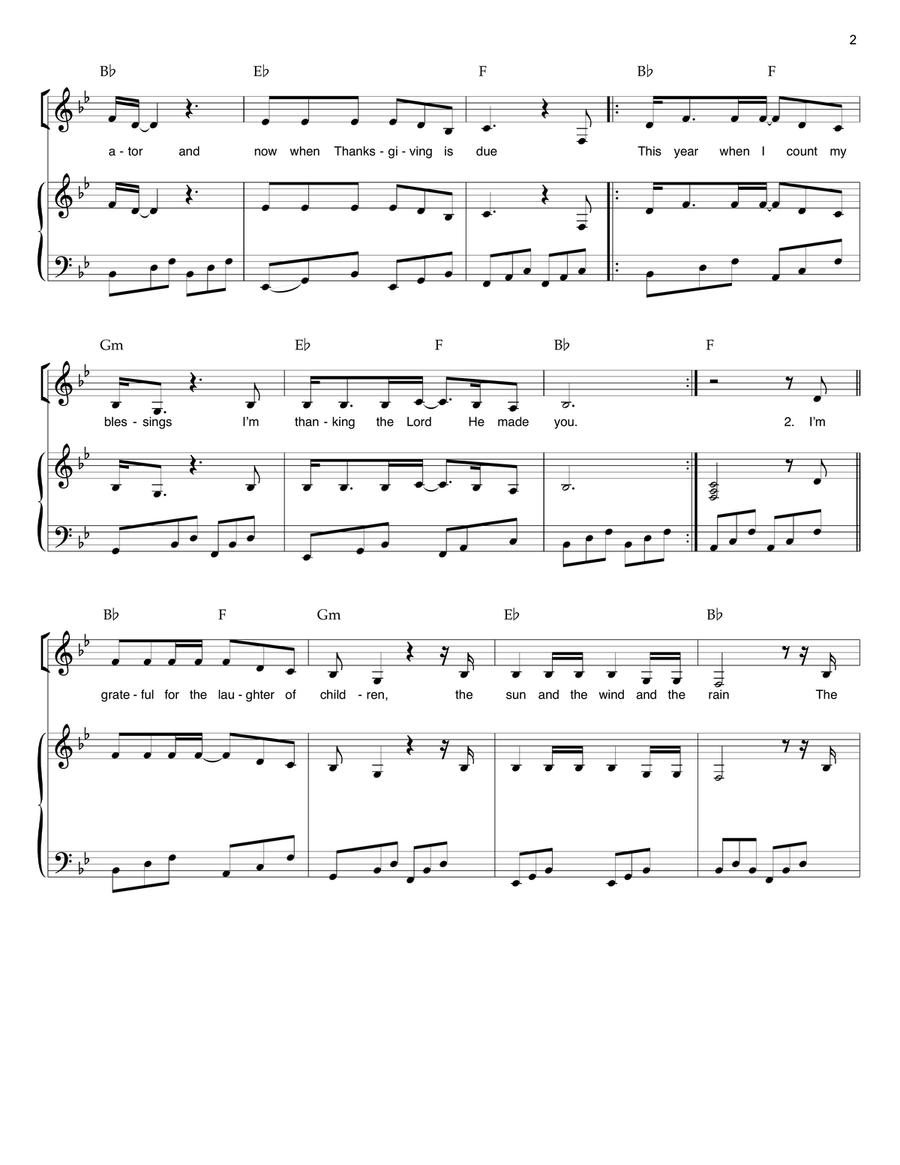 Thanksgiving Prayer Piano, Vocal scores gallery preview page 2