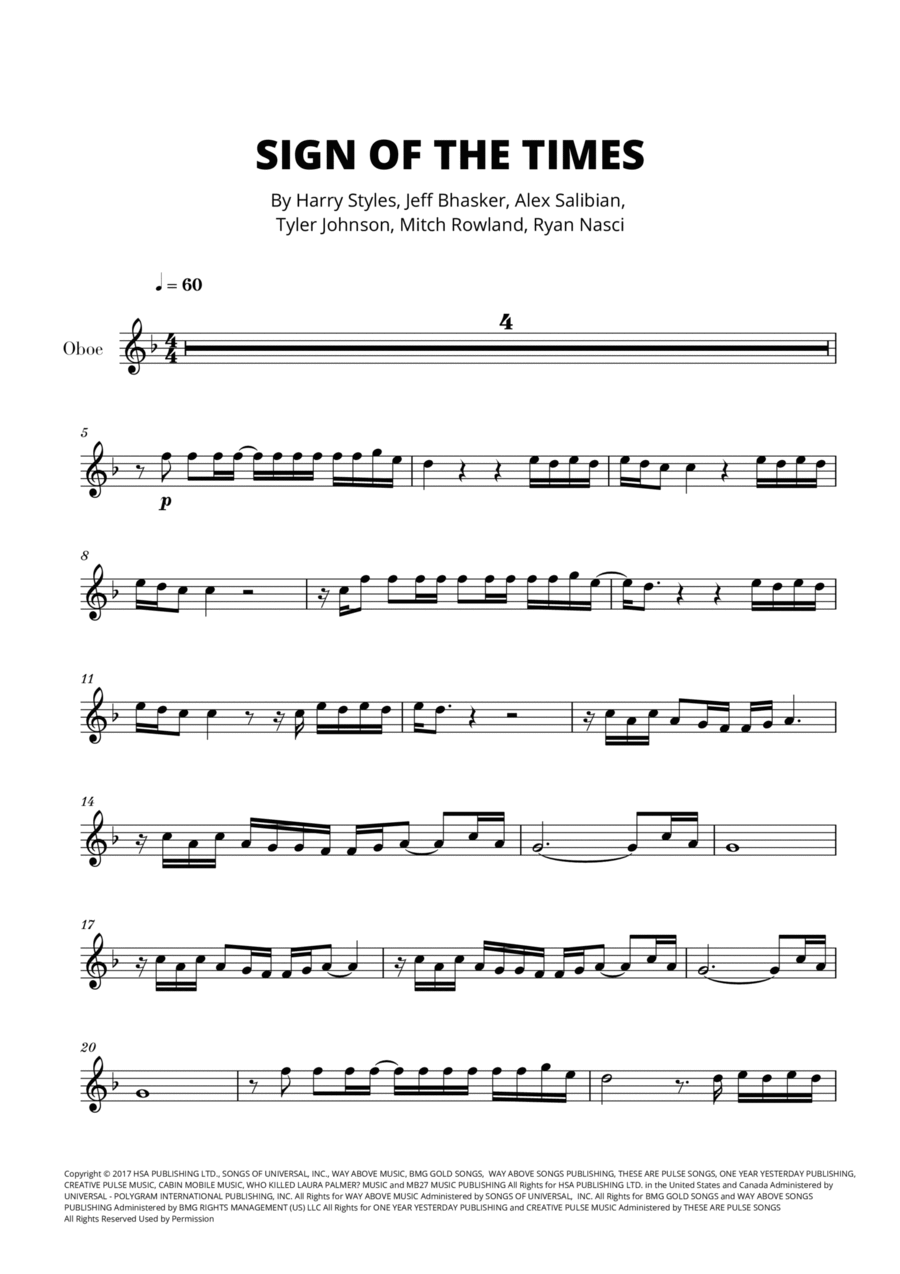 Sign Of The Times Oboe Solo scores gallery preview page 1
