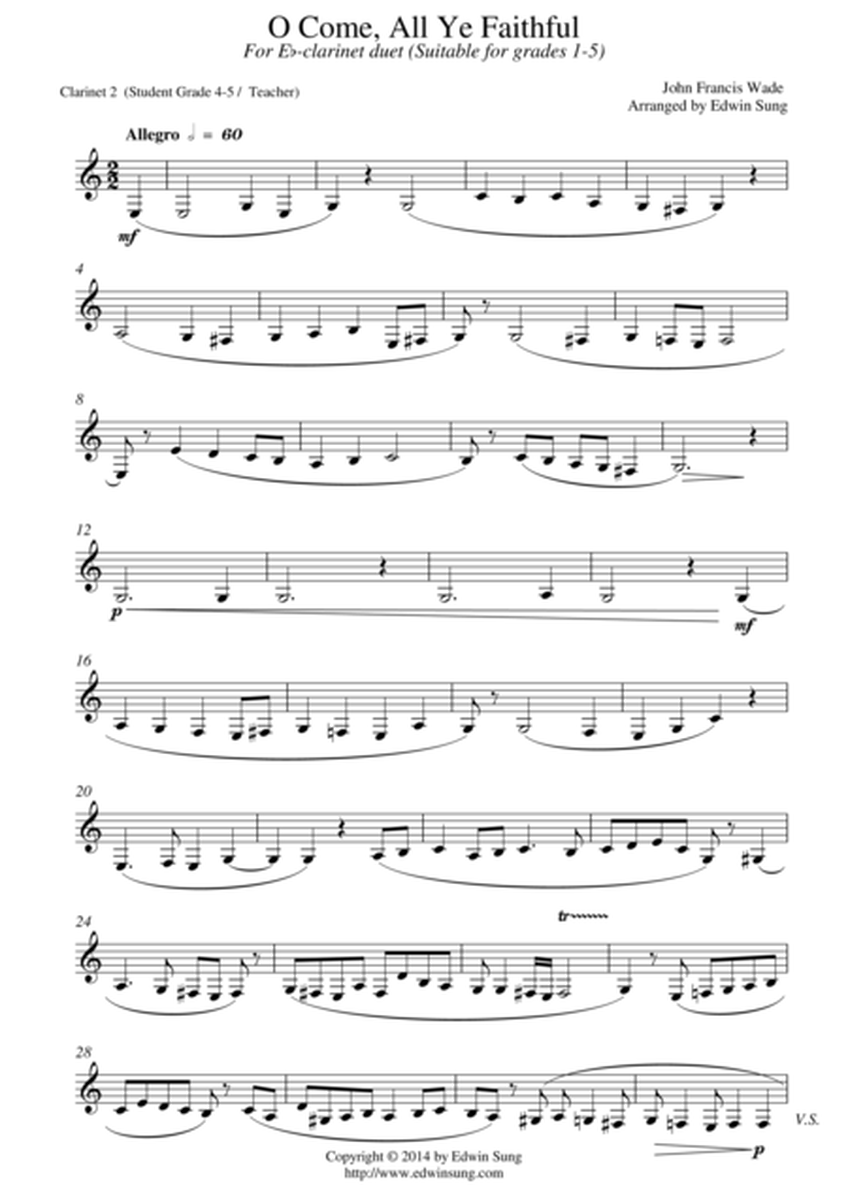 All Come, All Ye Faithful (for Eb-Clarinet duet, suitable for grades 1-5) image number null