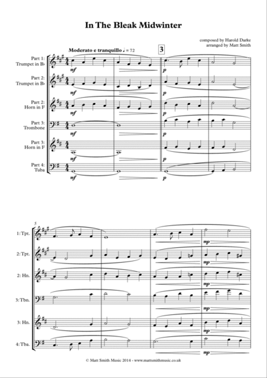 In The Bleak Midwinter by Harold Darke - BRASS QUARTET/QUINTET Brass Quartet scores gallery preview page 3