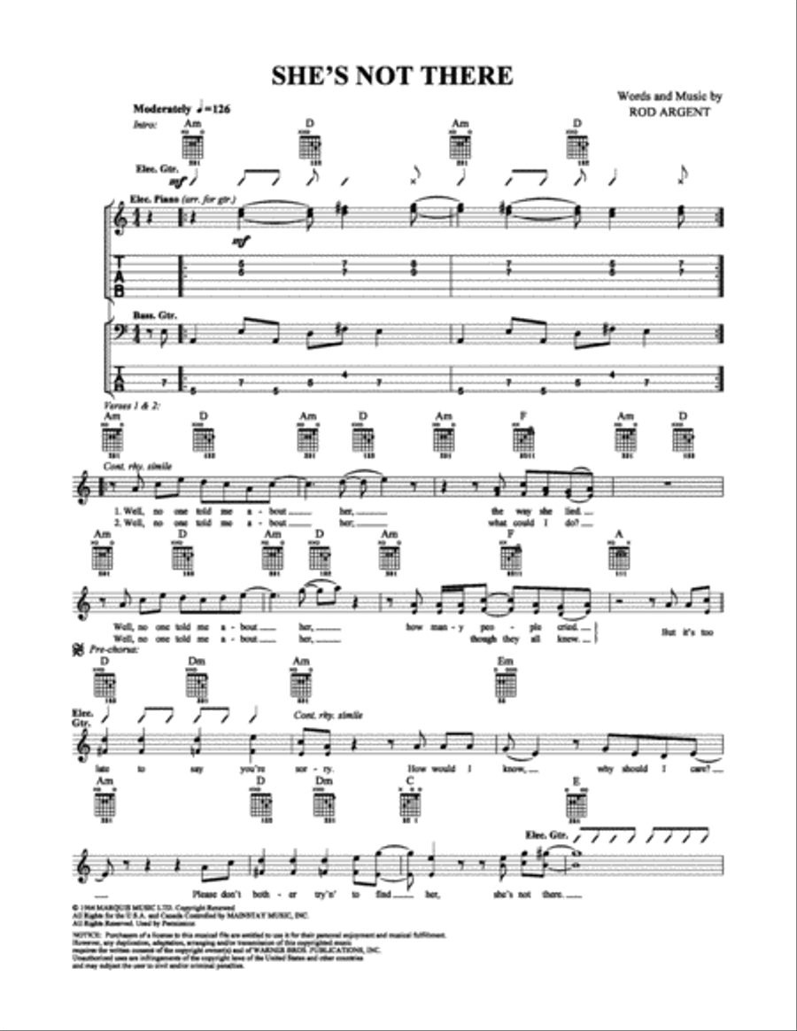 She's Not There Electric Guitar scores gallery preview page 1