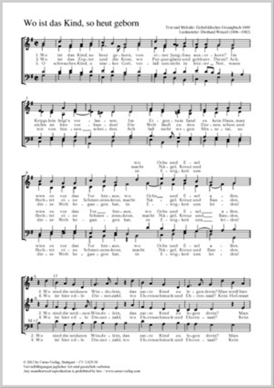 Wo ist das Kind, so heut geborn 4-Part scores gallery preview page 1