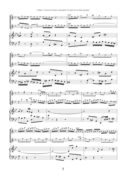 Concerto in D minor BWV 1043 (Double Concerto) by Bach, transcription for two flutes and piano