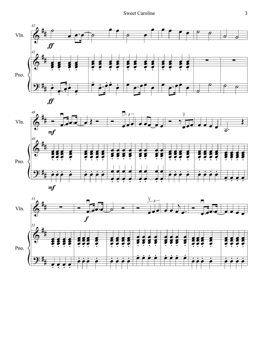 Sweet Caroline Violin Solo scores gallery preview page 3