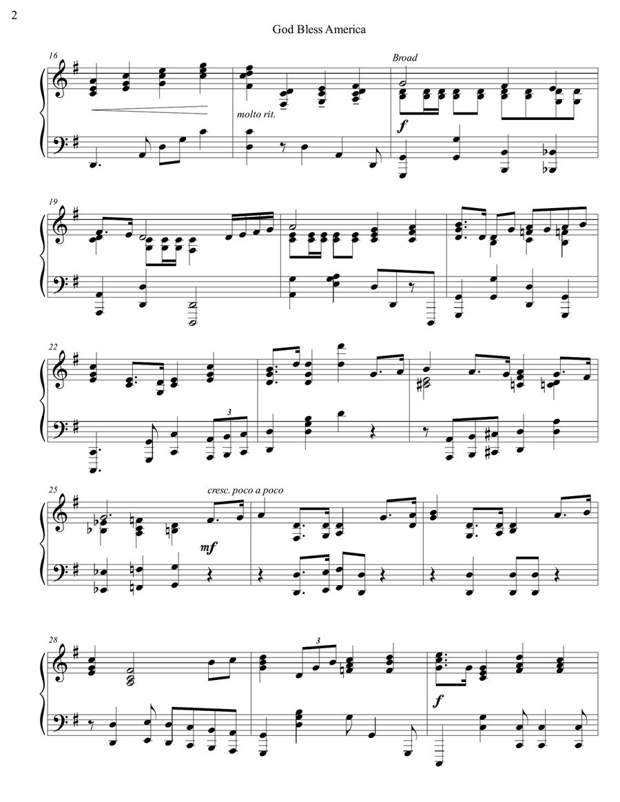 God Bless America Piano Solo scores gallery preview page 2