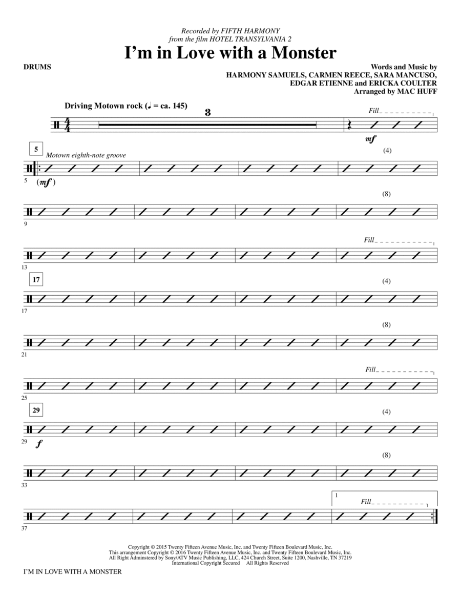 I'm in Love with a Monster - Drums Choir scores gallery preview page 1