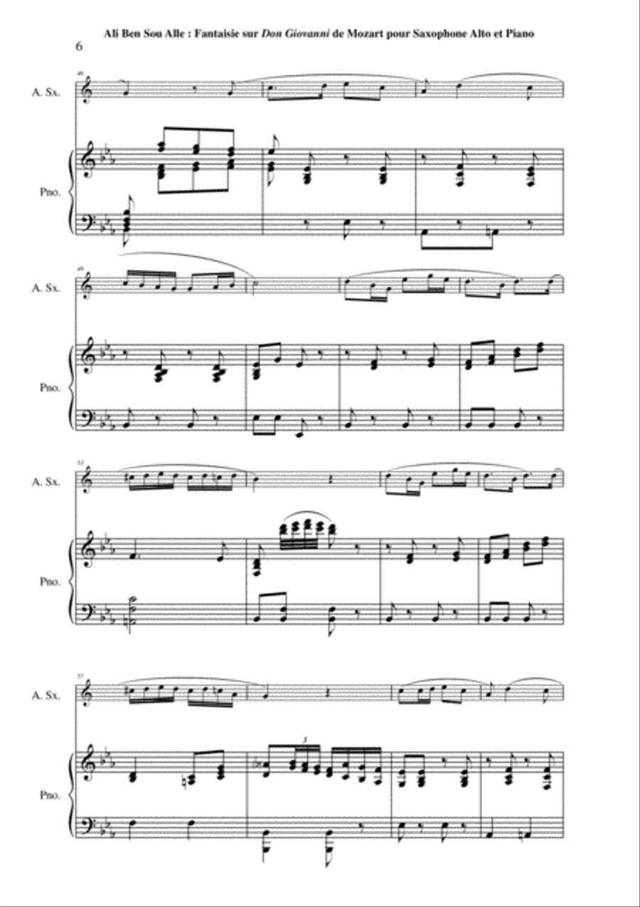 Ali Ben Sou Alle: Fantaisie sur Don Giovanni de Mozart for alto saxophone and piano Alto Saxophone scores gallery preview page 6