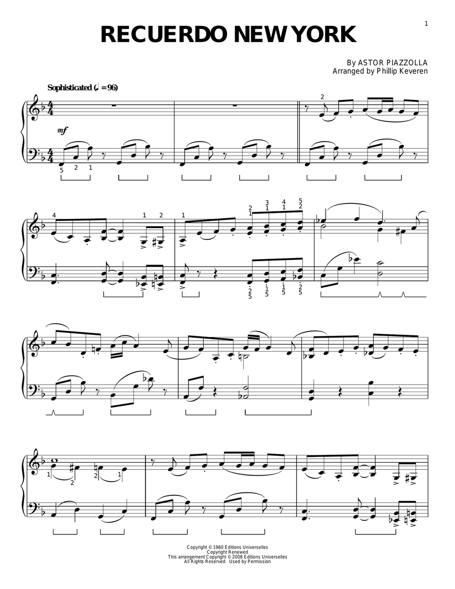 Recuerdo New York (arr. Phillip Keveren) Piano Solo scores gallery preview page 1