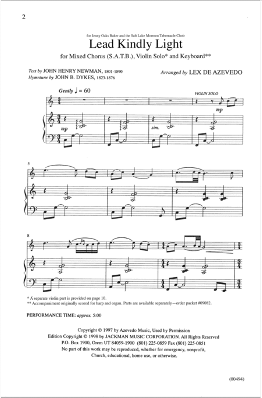 Lead Kindly Light - SATB with Violin Solo 4-Part scores gallery preview page 2