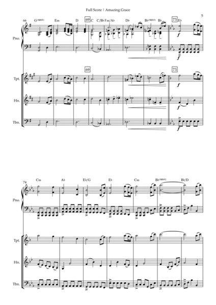 Amazing Grace (John Newton, E. O. Excell) for Brass Trio and Piano Accompaniment with Chords image number null