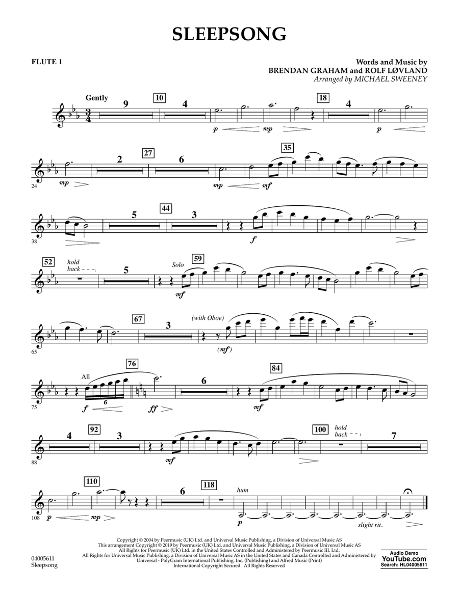Sleepsong (arr. Michael Sweeney) - Flute 1 Concert Band scores gallery preview page 1