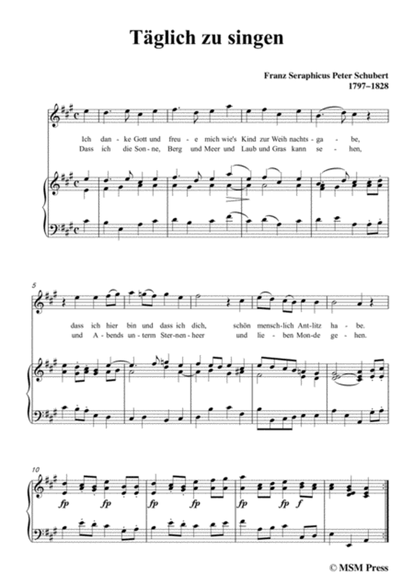 Schubert-Täglich zu singen,in A Major,for Voice&Piano image number null