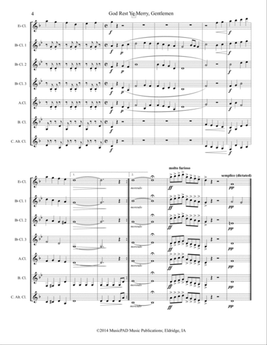 God Rest Ye Merry, Gentlemen (traditional English carol - for clarinet choir) Clarinet Choir scores gallery preview page 4