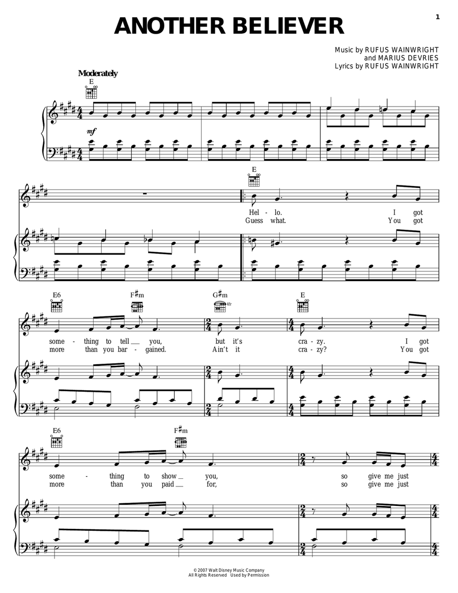 Another Believer Another Believer Piano, Vocal, Guitar scores gallery preview page 1