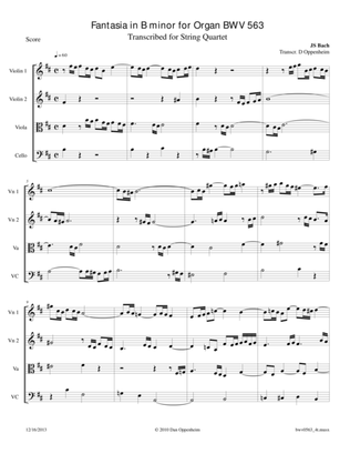 Bach: Fantasia in B minor BWV 563 arr. for String Quartet