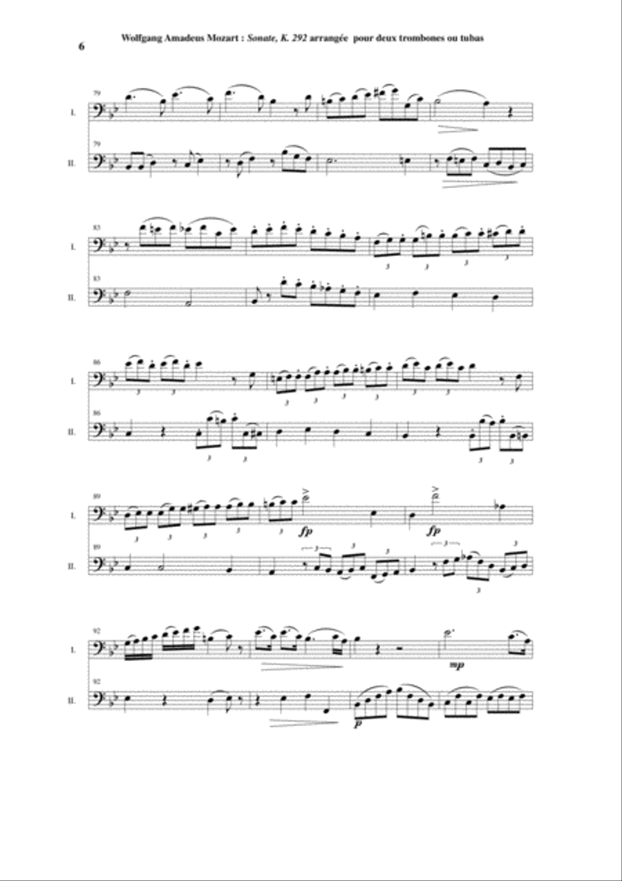 Wolfgang Amadeus Mozart: Sonata in Bb K. 292 for two trombones Trombone Duet scores gallery preview page 6