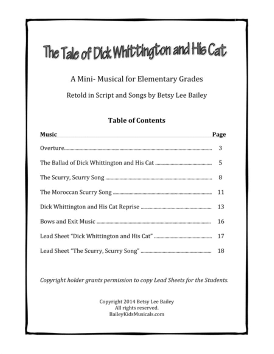 The Tale of Dick Whittington and His Cat - SCORE