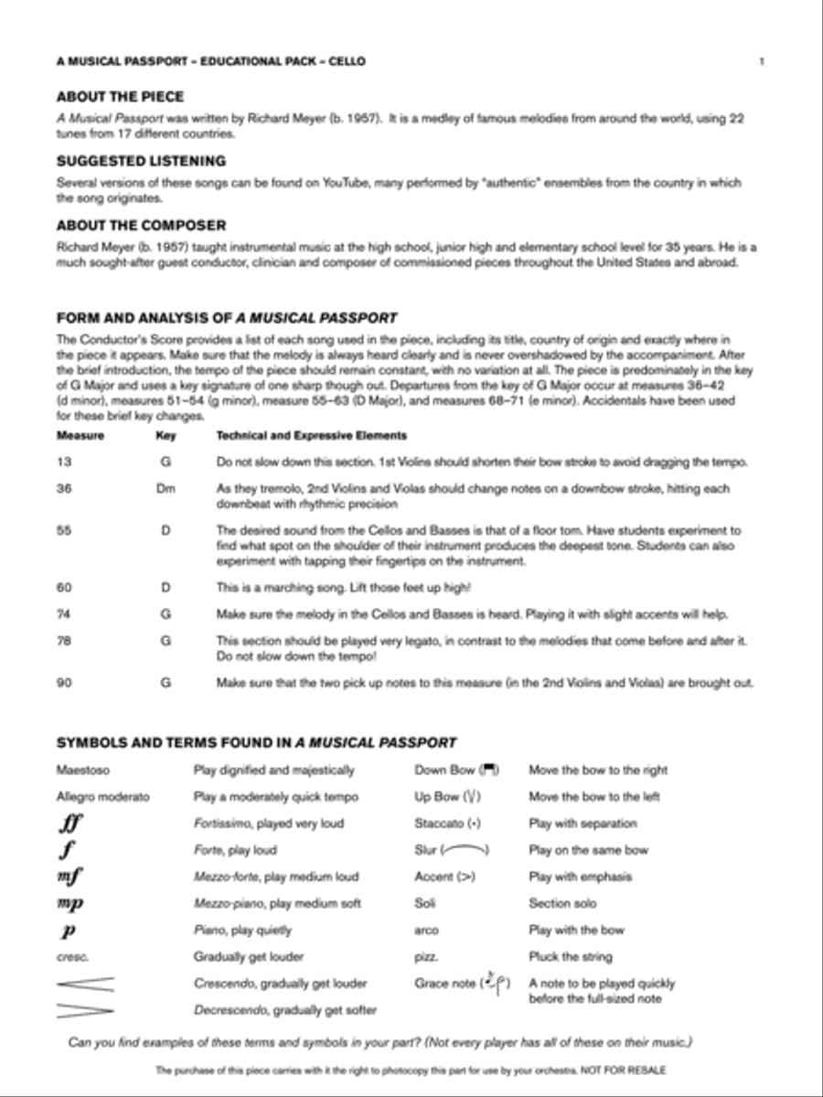 A Musical Passport: Cello Educational Pack String Orchestra scores gallery preview page 1