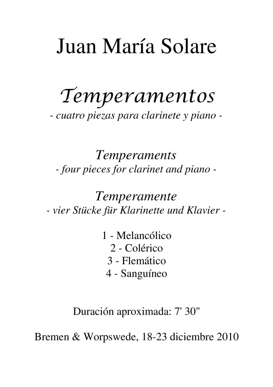 Temperamentos [Clarinet + Piano] Clarinet Solo scores gallery preview page 1