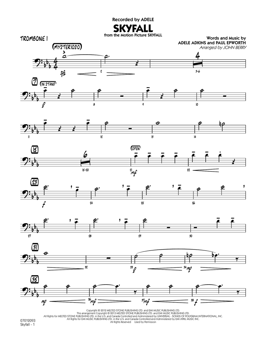 Skyfall - Trombone 1 Jazz Ensemble scores gallery preview page 1