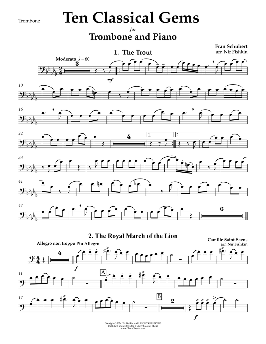 Ten Classical Gems for Trombone and Piano Piano scores gallery preview page 1