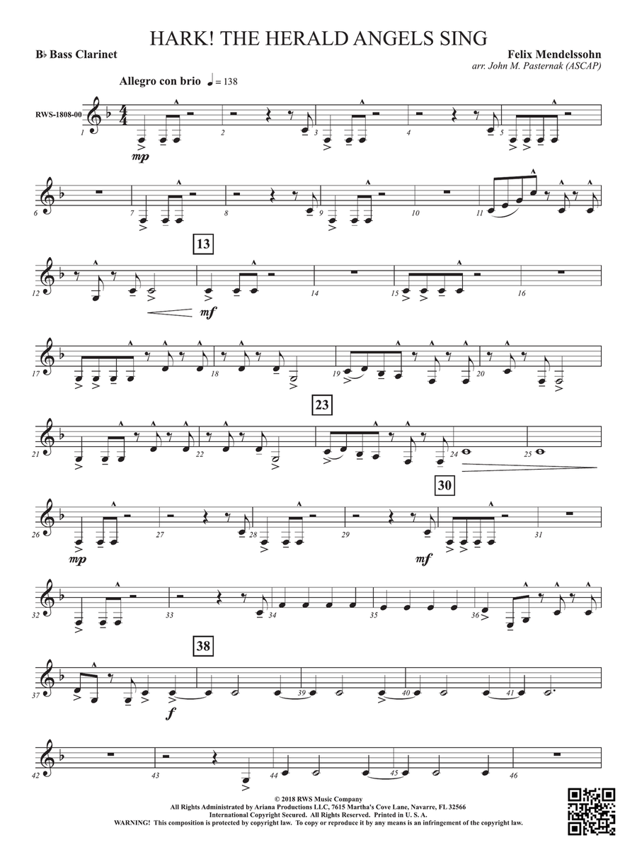 Hark! The Herald Angels Sing: Bass Clarinet Bass Clarinet scores gallery preview page 1