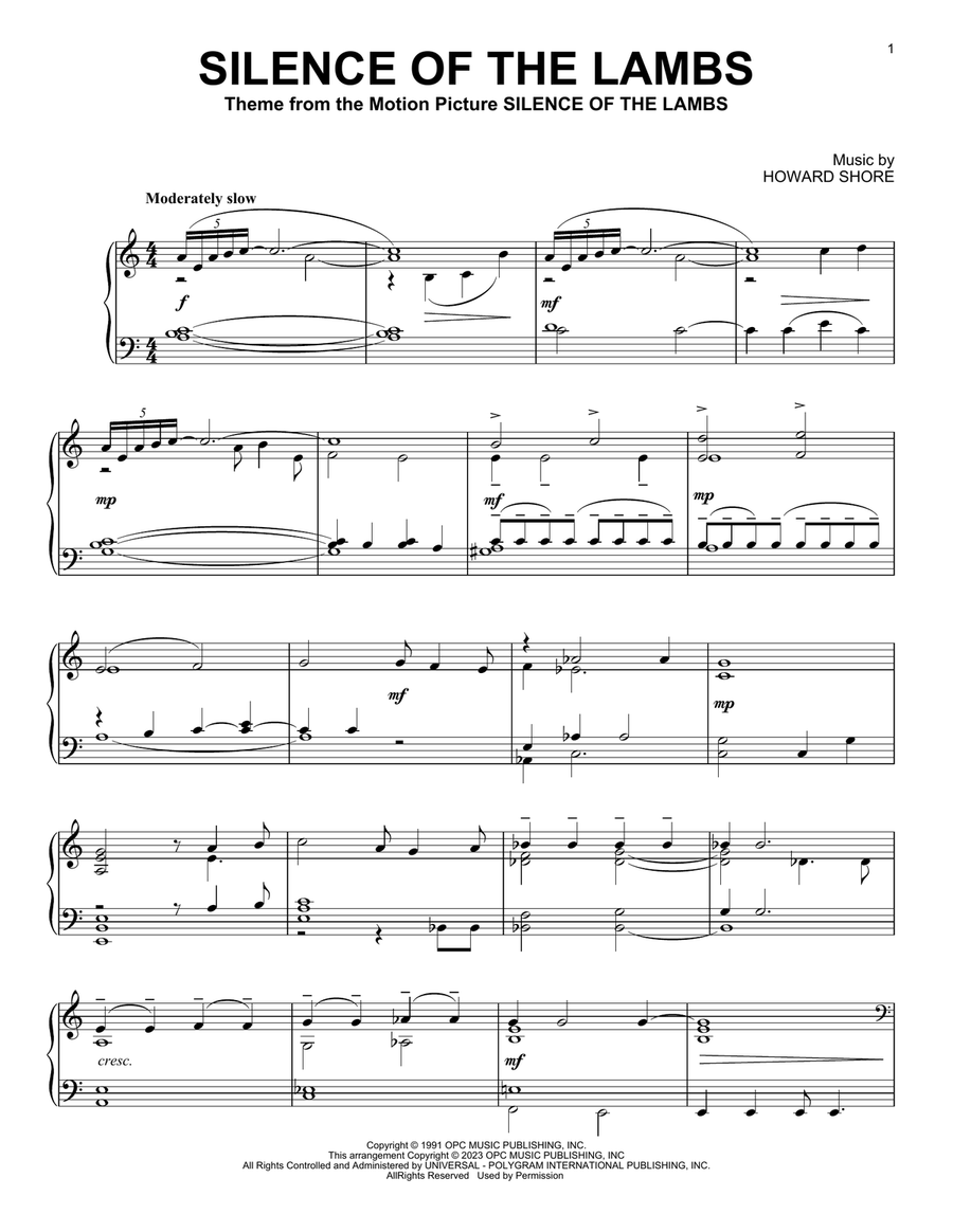 Silence Of The Lambs Piano Solo scores gallery preview page 1