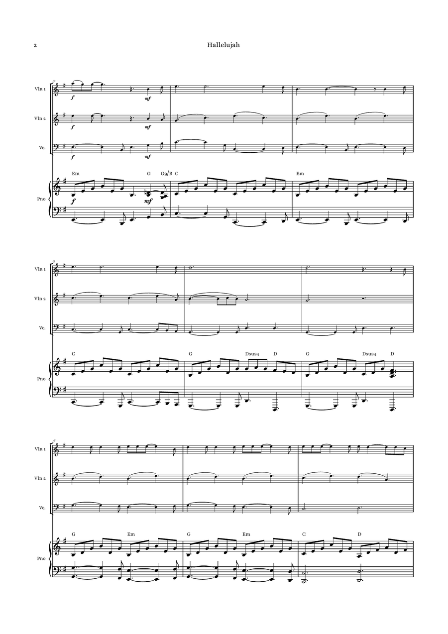 Hallelujah Piano Quartet scores gallery preview page 2