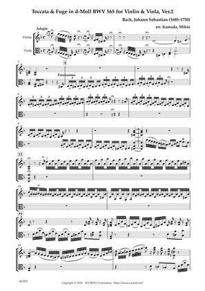 Toccata and Fuge in d-Moll BWV 565 for Violin & Viola, Ver.2