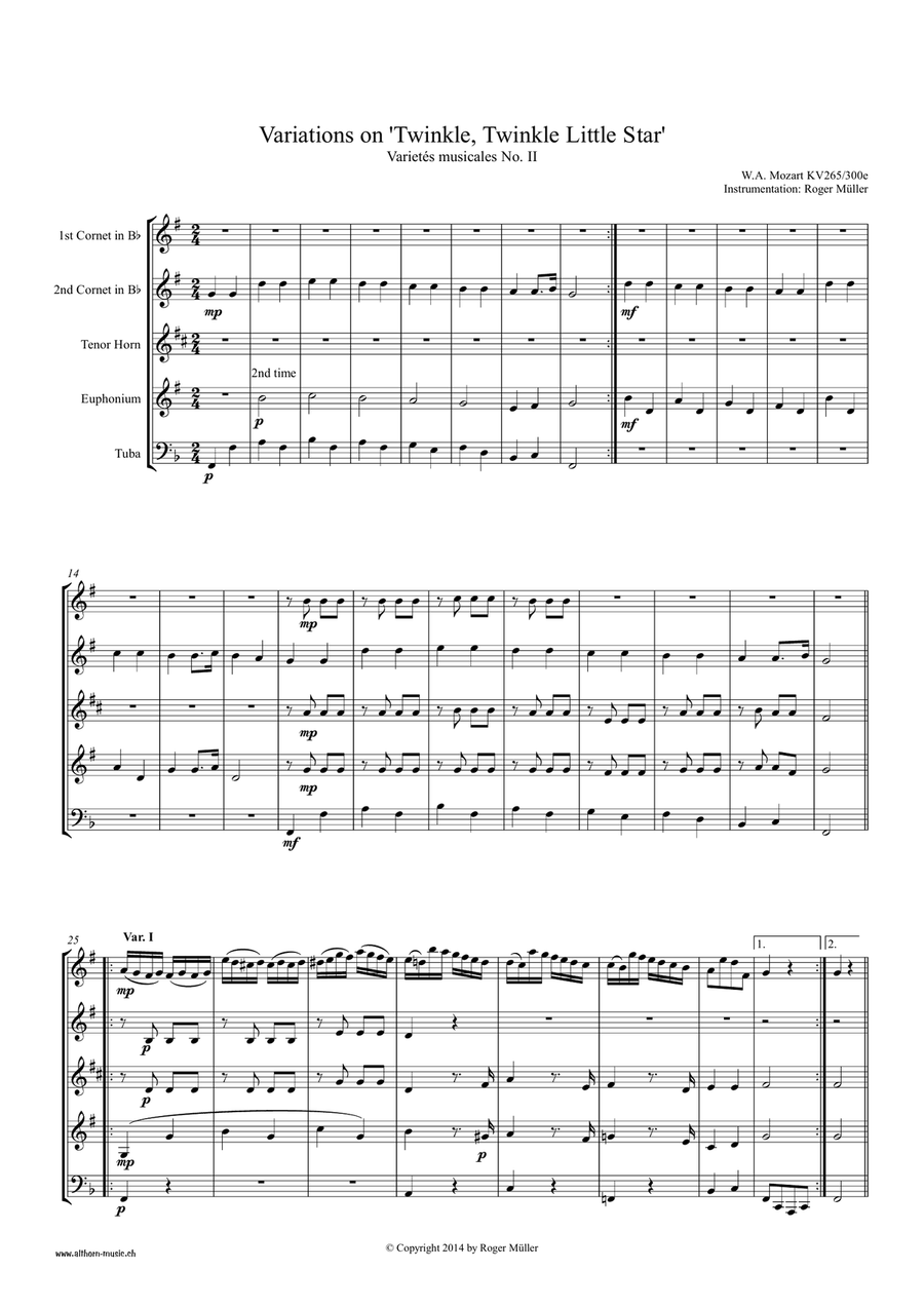 Variations on 'Twinkle, Twinkle Little Star' Brass Quintet scores gallery preview page 3
