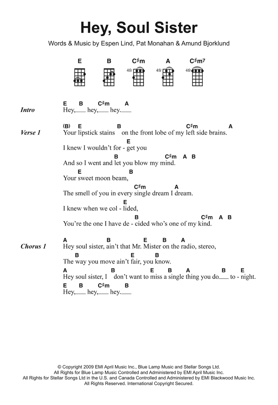 Hey, Soul Sister Piano, Vocal, Guitar scores gallery preview page 1