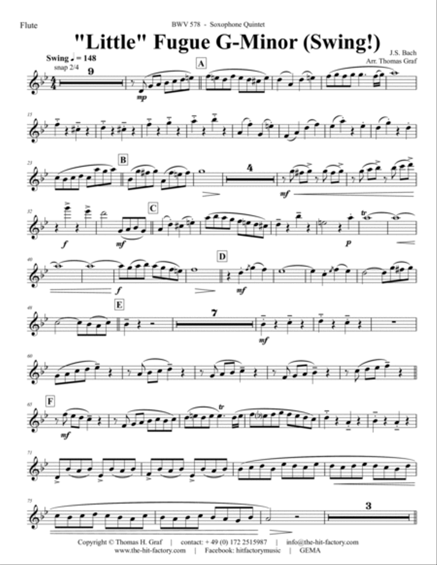 Fugue G Minor - (the 'little') - BWV 578 - Swing - Wind Quintet Woodwind Quintet scores gallery preview page 5