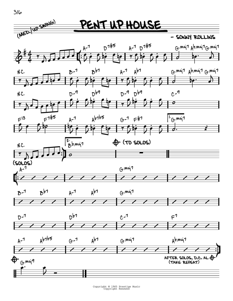 Pent Up House [Reharmonized version] (arr. Jack Grassel) Piano scores gallery preview page 1