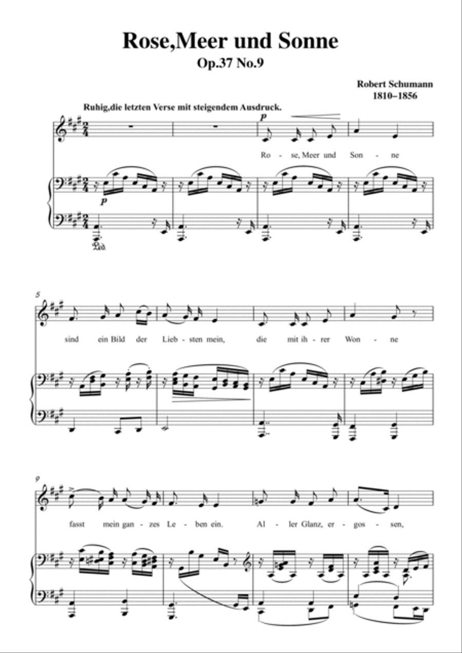 Schumann-Rose,Meer und Sonne in A Major for Voice and Piano Voice Solo scores gallery preview page 2