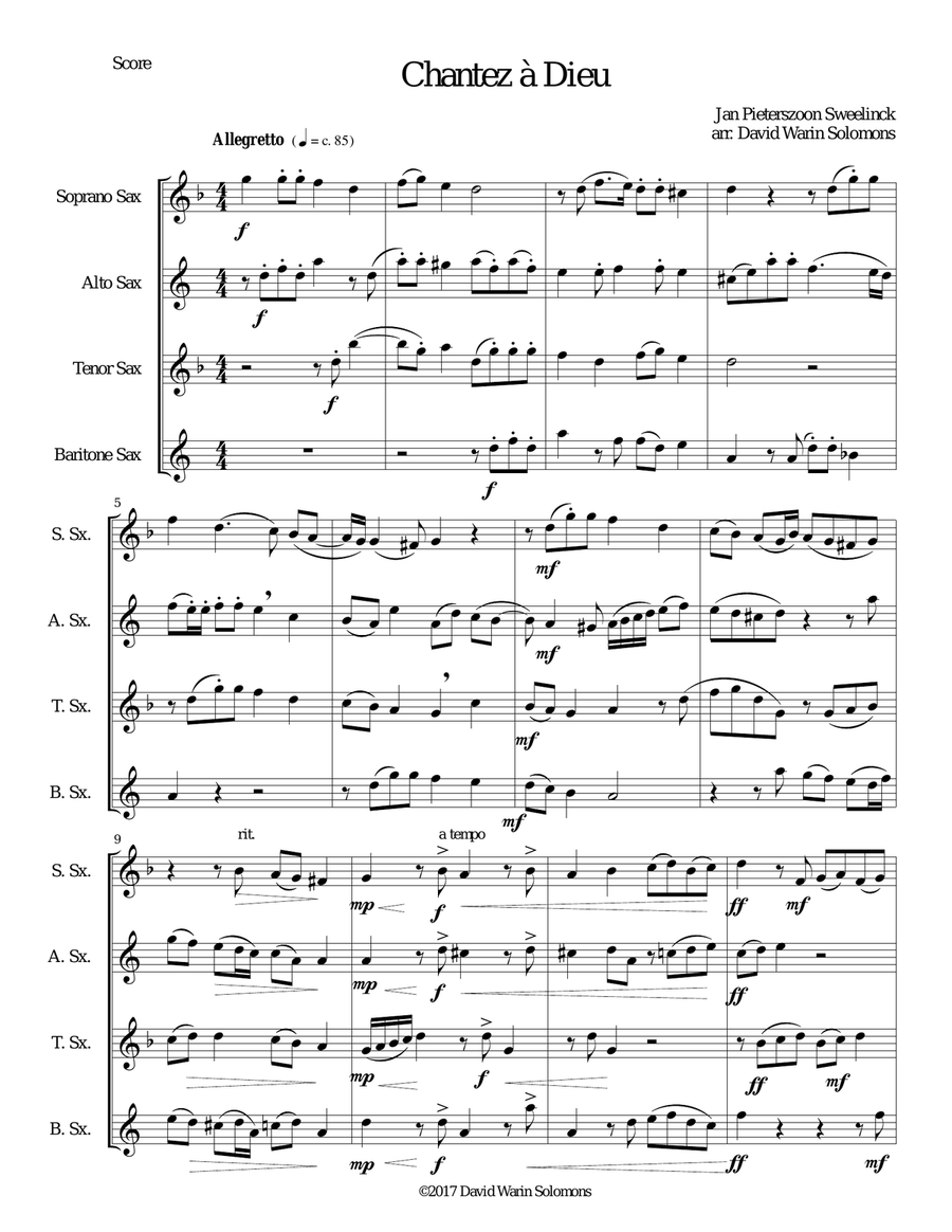 Chantez à Dieu for saxophone quartet Saxophone Quartet scores gallery preview page 1