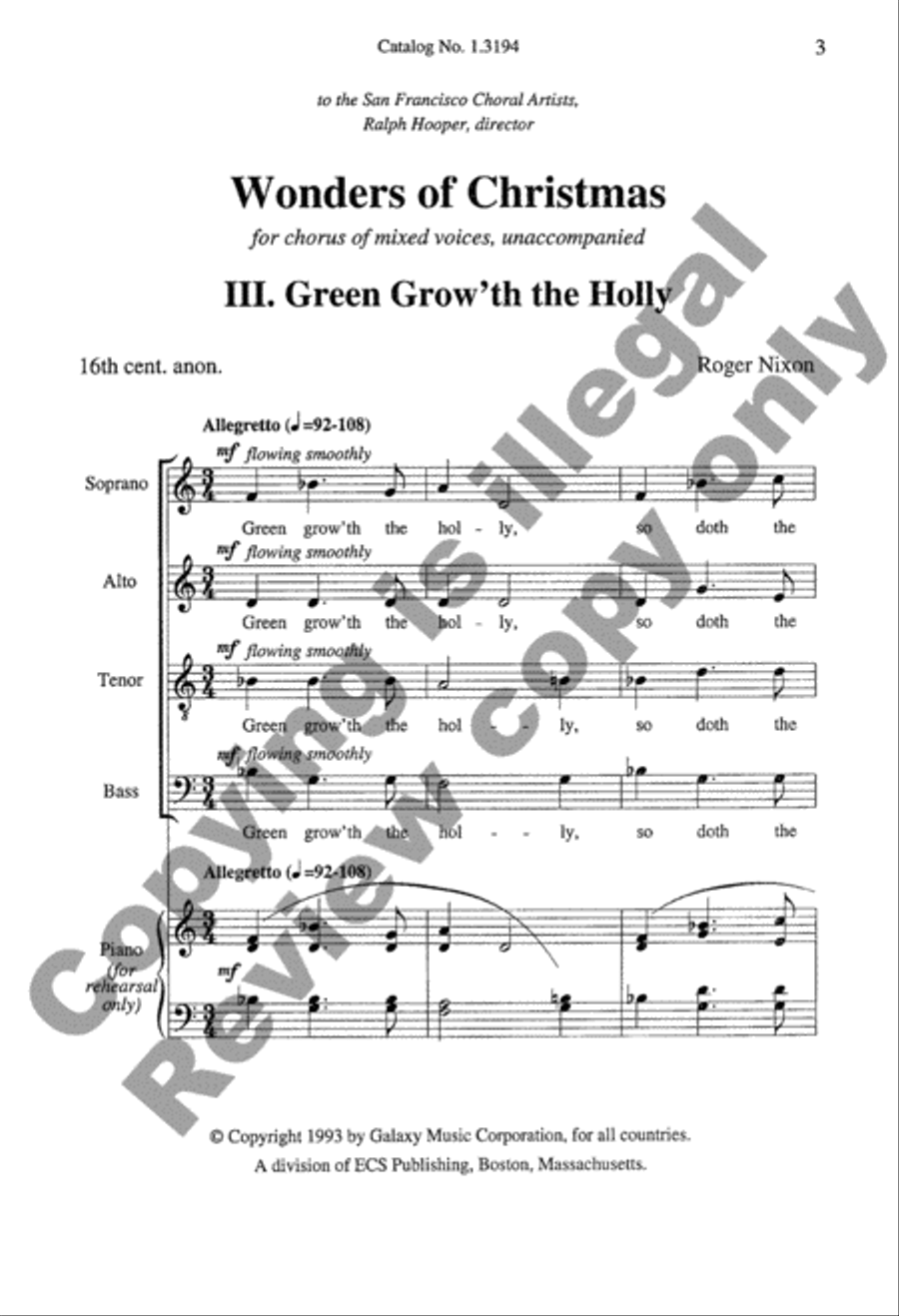 Wonders of Christmas I: 3. Green Grow'th the Holly 4-Part scores gallery preview page 3