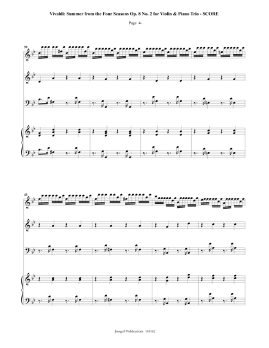 Vivaldi: Summer from the Four Seasons for Violin & Piano Trio Piano Trio scores gallery preview page 4