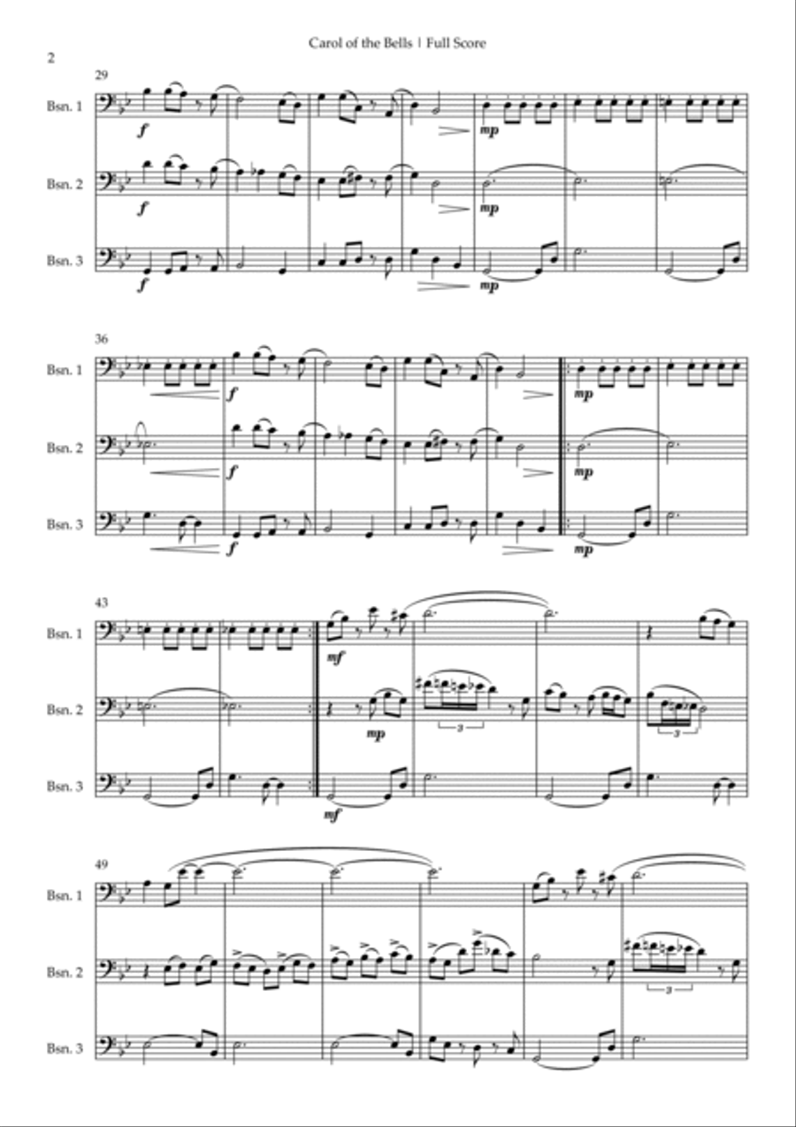 Carol of the Bells in Jazz Version (Christmas Song) for Bassoon Trio Woodwind Trio scores gallery preview page 2