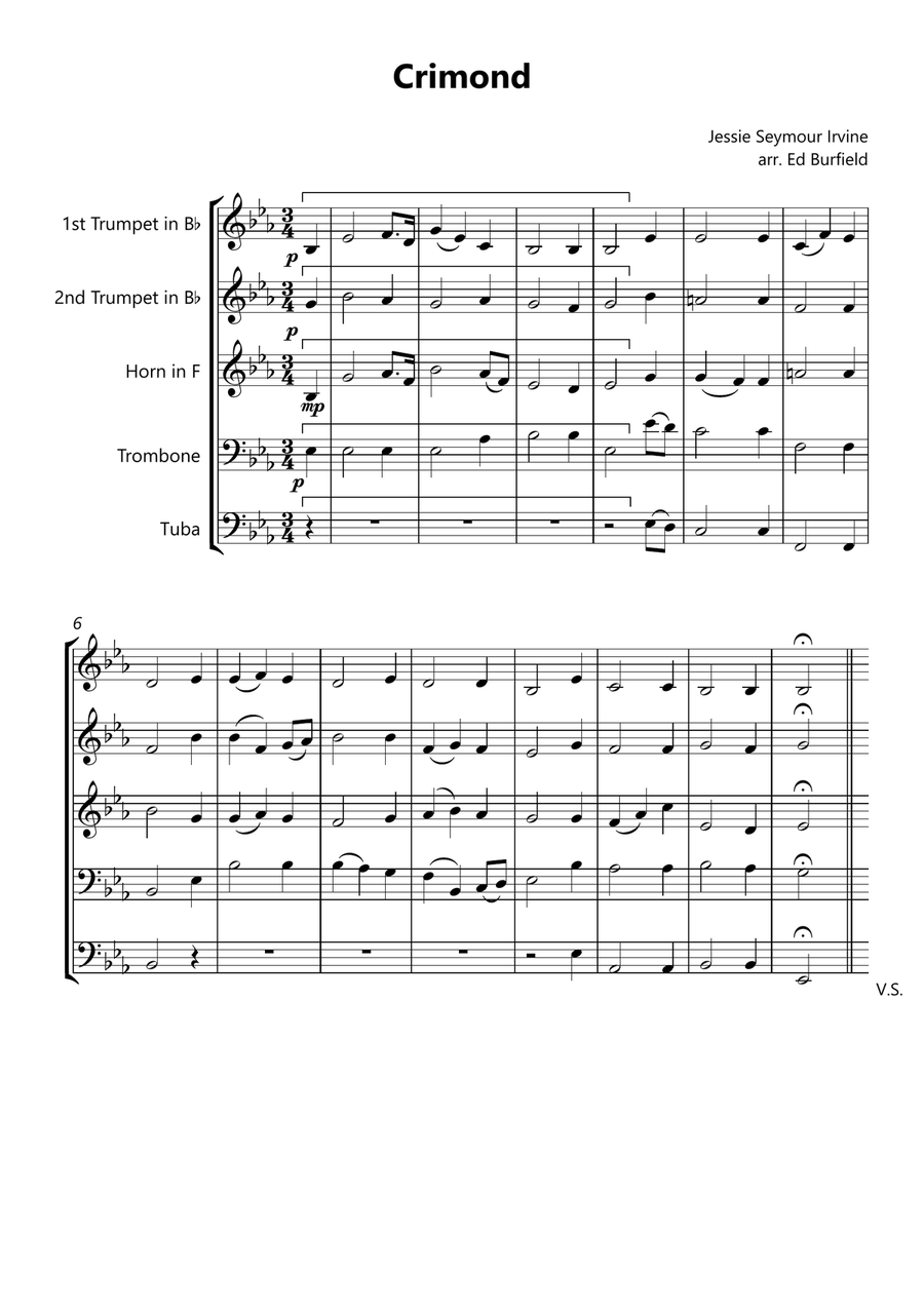 Crimond - Hymn Tune for Brass Quintet (with descant) Brass Quintet scores gallery preview page 1