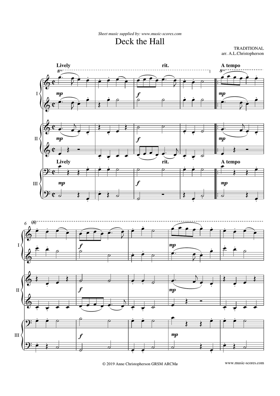 Deck the Halls with Boughs of Holly - Piano 6 hands