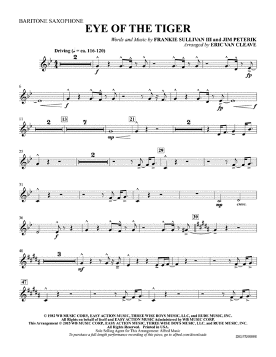 Eye of the Tiger: Baritone Saxophone Baritone Saxophone scores gallery preview page 1
