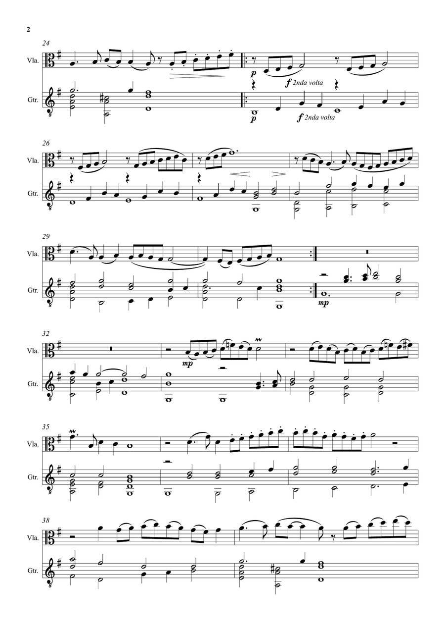 Come again sweet love doth now invite (John Dowland) arranged for viola and guitar String Duet scores gallery preview page 2